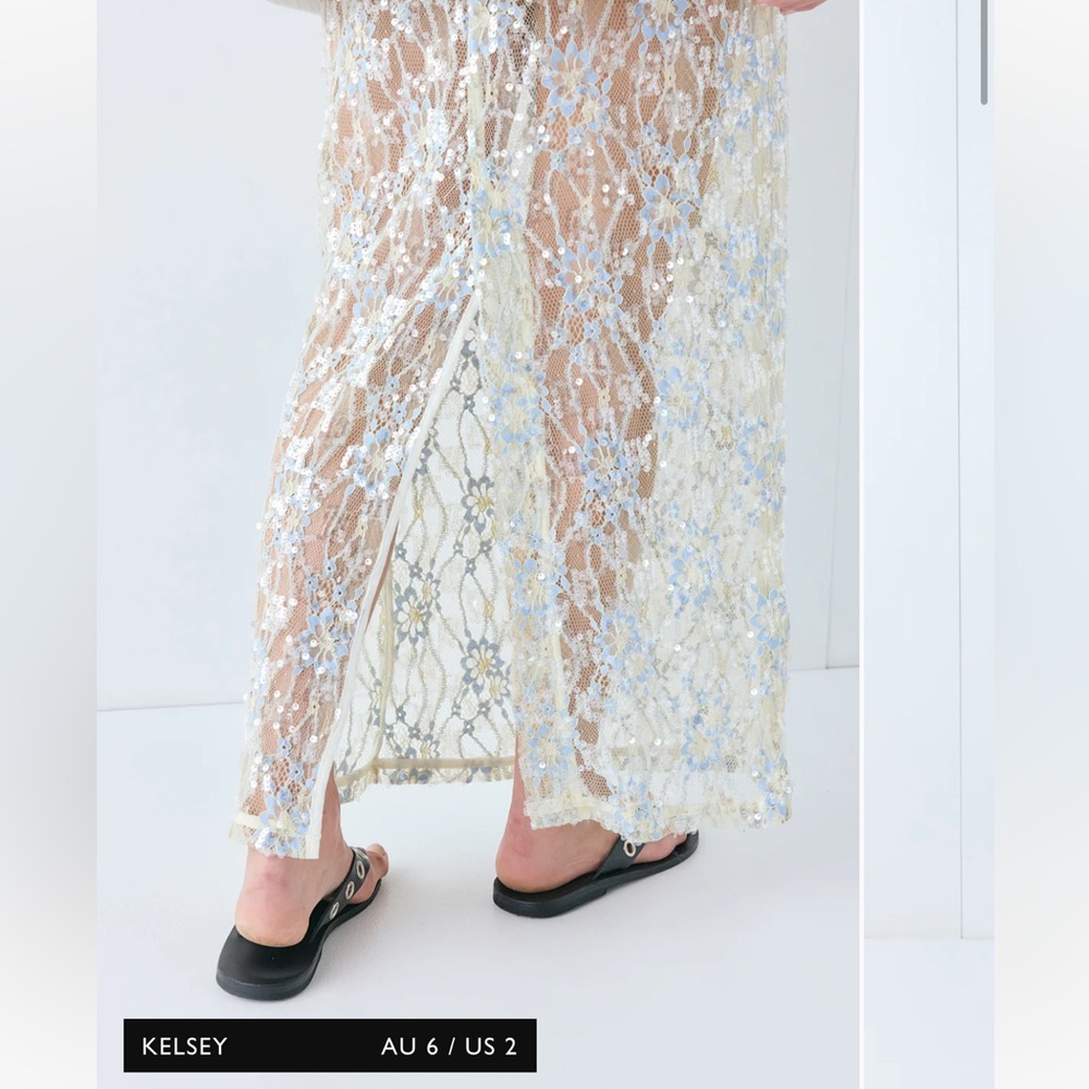 NWT! VRG GRL Devyn Sequin Midi Skirt Lace Size AU 6 Embellished Sequin Champagne - Picture 13 of 16